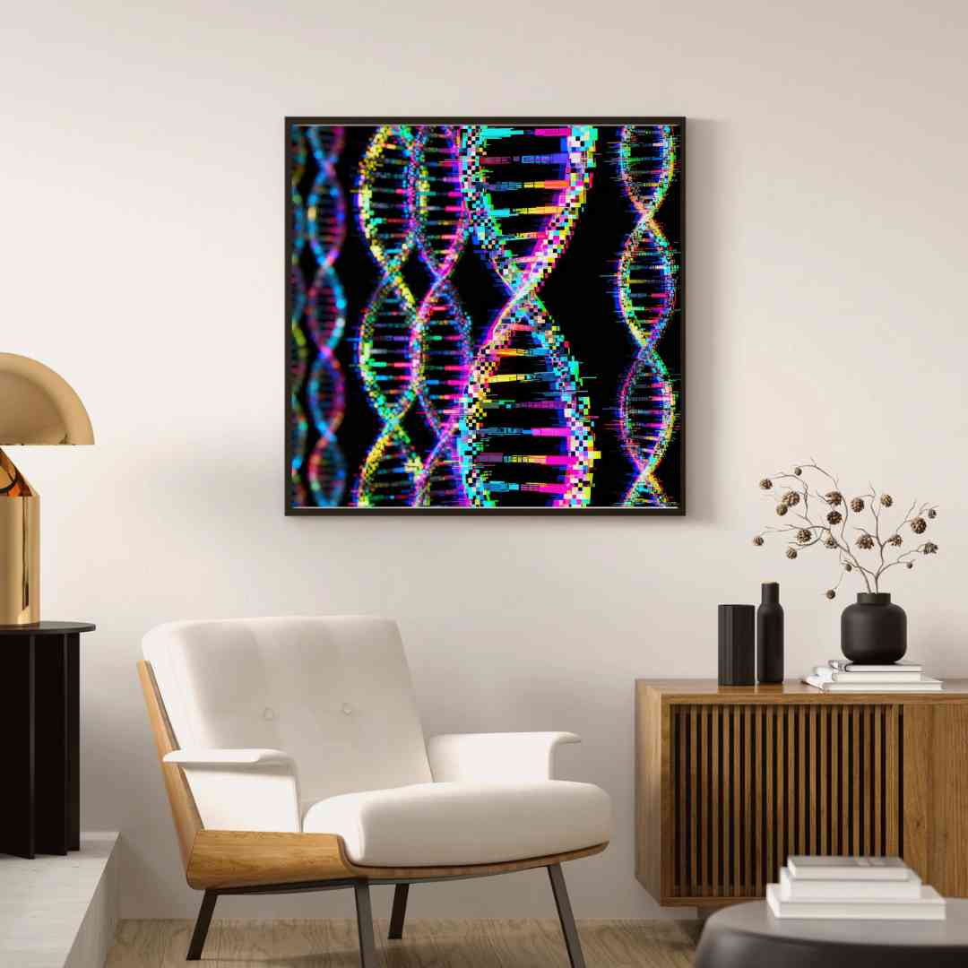 Bio-data virtaus digitaalisen evoluution kuvituksena kirkkaissa neonväreissä.
 Bio-dataflöde som illustration av digital evolution i klara neonfärger.
Bio-data flow illustrated digital evolution in bright neon colors.
