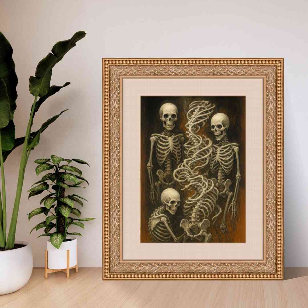  Luurankomaiset muodot, jotka värähtelevät ja hehkuvat dynaamisesti digitaalisessa ympäristössä.
 Skelettliknande former som vibrerar och lyser dynamiskt i en digital miljö.
Skeleton-like shapes vibrating and glowing dynamically in a digital environment.
