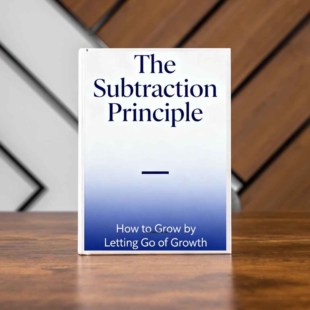 Book cover of The Subtraction Principle: How to Grow by Letting Go of Growth by Eli Vale, featuring a minimalist gradient background and a centered minus symbol