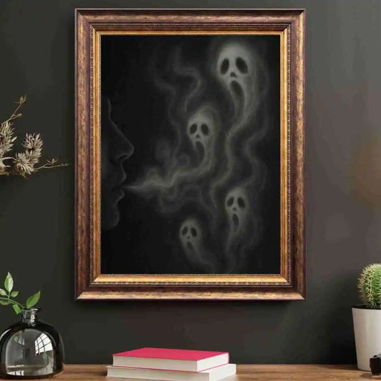 abstrakti moderni taulu missä kummituksia, modern canvas with spooky spirits, abstrakt modern tavla med kusliga andar